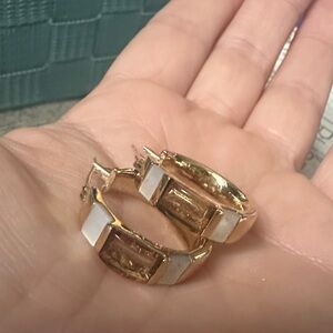 VTG Monet Mother of Pearl Hoop Earrings